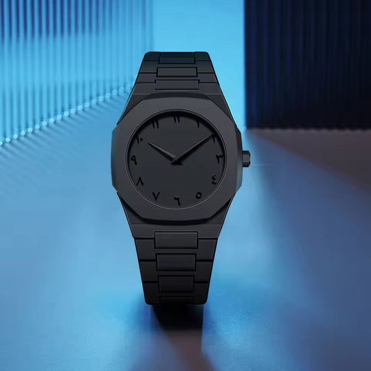 Black Arabic Aura Watch – All‑Black Arabic Numeral Dial Men’s Quartz Timepiece